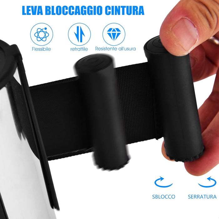 6 Paletti di Delimitazione, Colonnine Segnapercorso Corda, Barriera in Acciaio Inox con Nastro Retrattile, Ideale per Hotel Ristorante Cinema