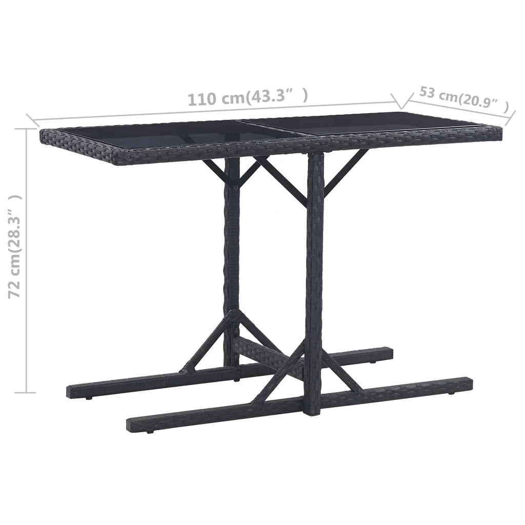 Tavolo da Giardino Nero 110x53x72 cm in Vetro e Polyrattan 46452