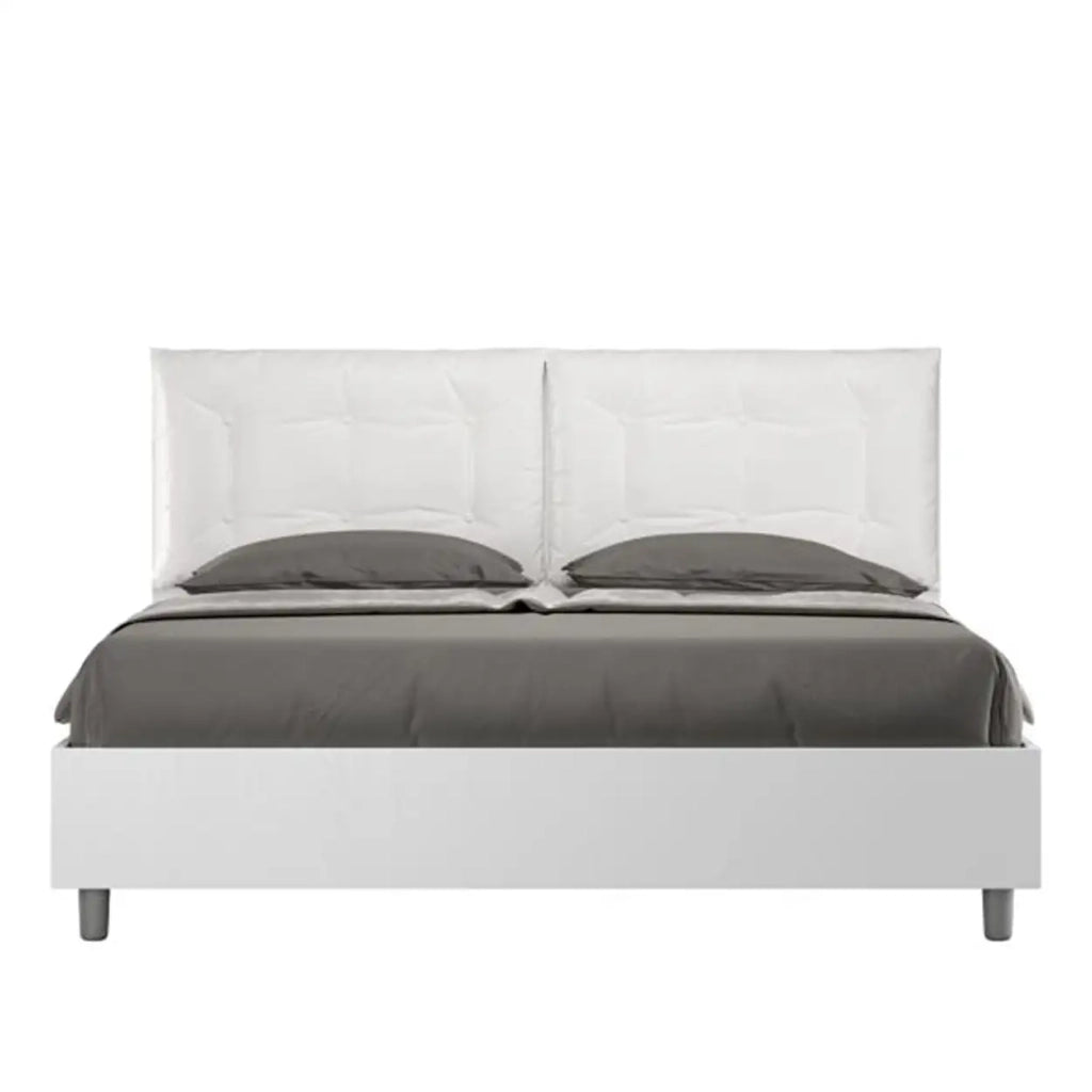 Letto matrimoniale contenitore 160x200 bianco frassino cuscini similpelle bianco Egos Annalisa