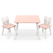 Set tavolo sedie per bambini 3 pezzi per arte, Tavolo e 2 sedie a coniglio gambe in legno massiccio Rosa-Tavoli e sedie