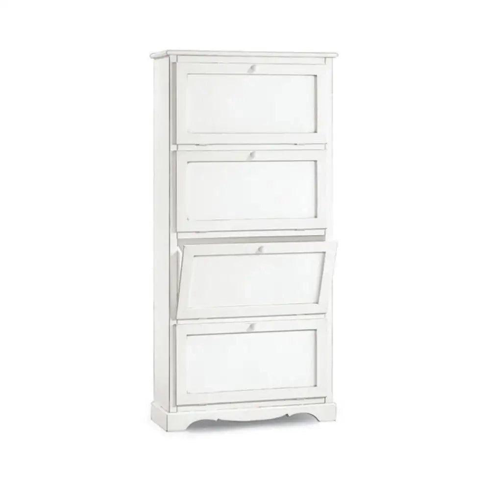 Scarpiera 4 porte capacità 28 paio di scarpe arte povera in legno massello e mdf con rifinitura in bianco 79X30X170 H