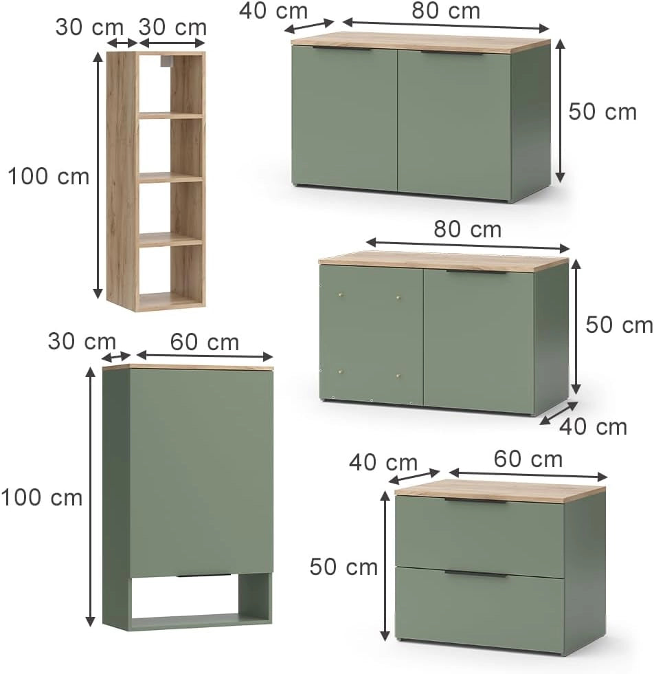 Parete attrezzata soggiorno Wido, Verde, 9 parti
