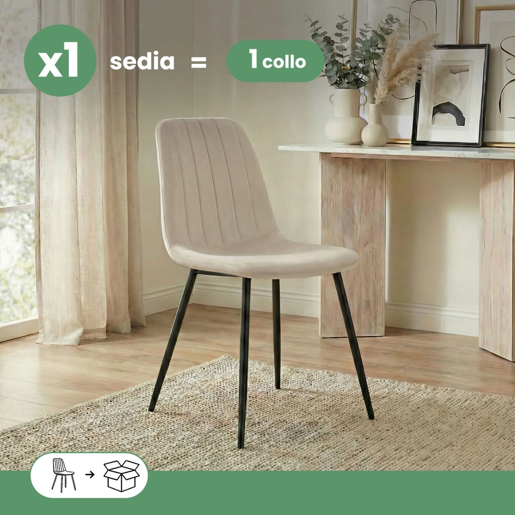 Sedia in velluto trapuntata LUMO Beige gambe nere