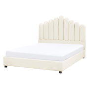 Letto matrimoniale ad acqua in velluto bianco sporco 140 x 200 cm testata alta a conchiglia stile classico retrò