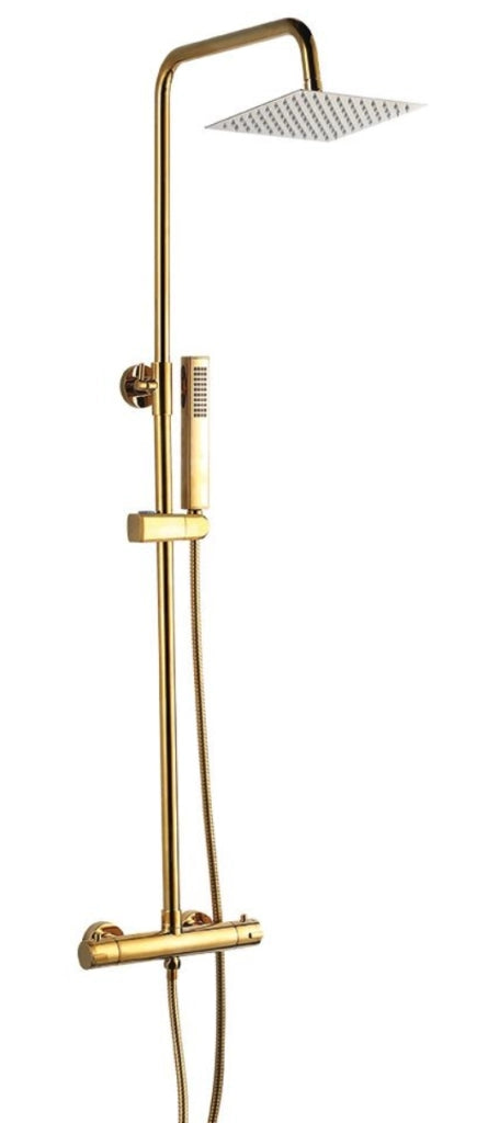 Colonna doccia Gold con rubinetto termostatico | Soffione a pioggia quadrato, altezza regolabile, sistema anticalcare