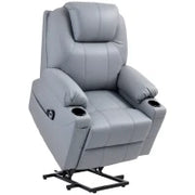 Poltrona Alzapersona Reclinabile fino a 135° con 8 Punti Massaggio, Telecomando e Poggiapiedi, 88x99x106 cm, Grigio