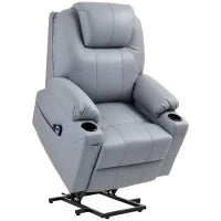 Poltrona Alzapersona Reclinabile fino a 135° con 8 Punti Massaggio, Telecomando e Poggiapiedi, 88x99x106 cm, Grigio