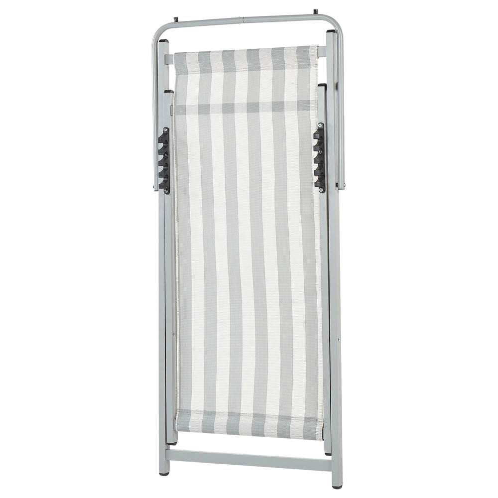 Sedia a sdraio pieghevole Bianco Grigio Textilene a strisce Sedile a fionda Sedia da spiaggia Schienale regolabile Patio Reclinabile