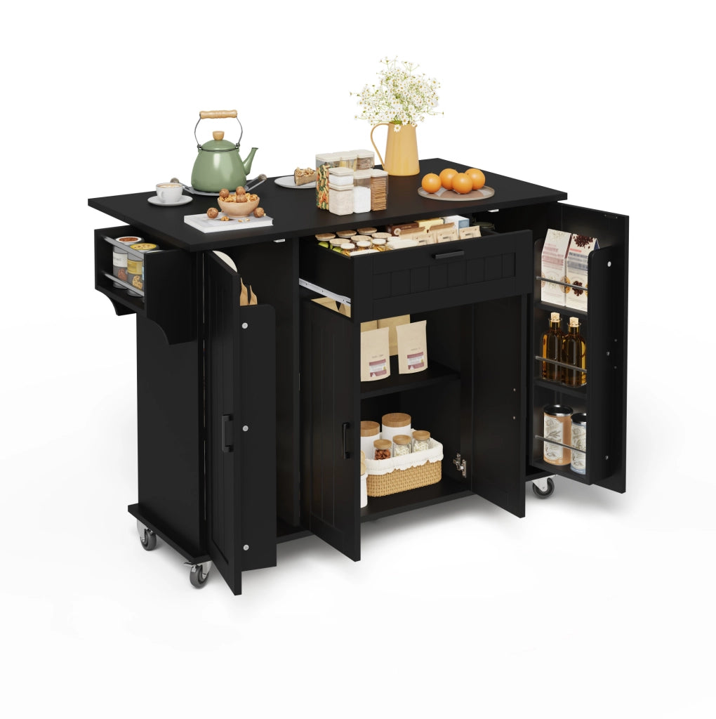 Carrello cucina 120x45(70)x95 cm con piano ribaltabile in MDF nero