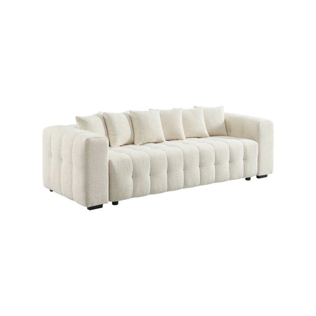 Divano letto in bouclé compresso testurizzato con contenitore, bianco