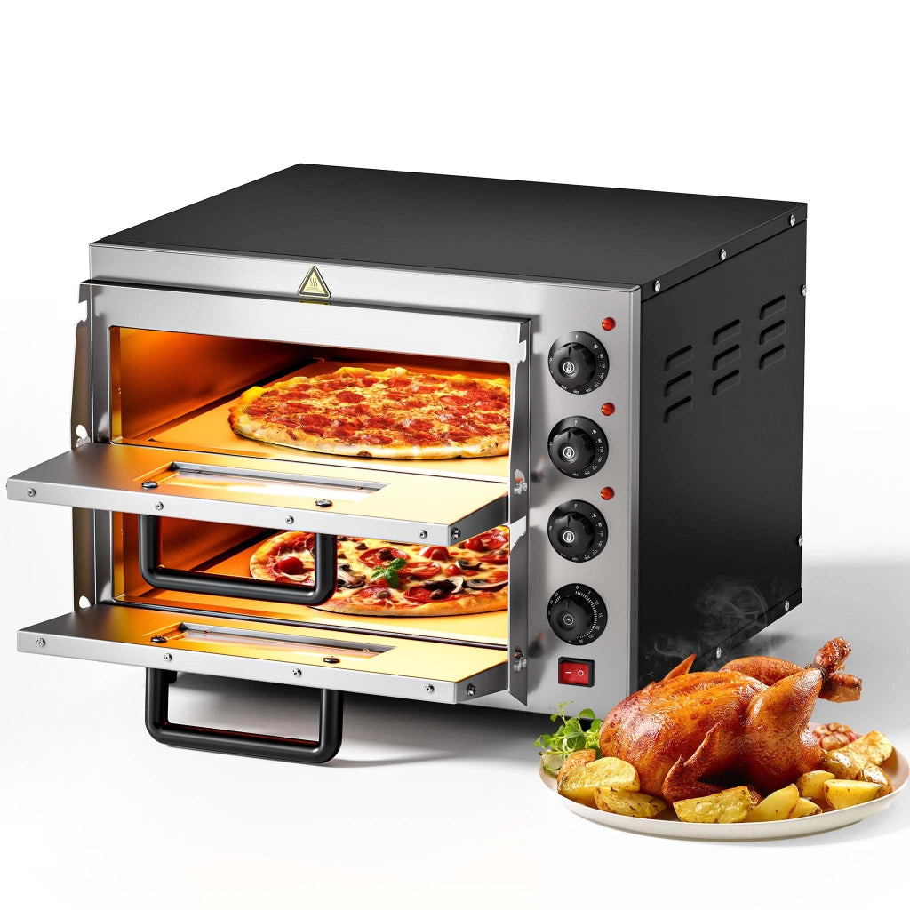 Forno pizza elettrico a 2 livelli, con pietra refrattaria in cordierite, 3000W, 350°C Fornetto pizza