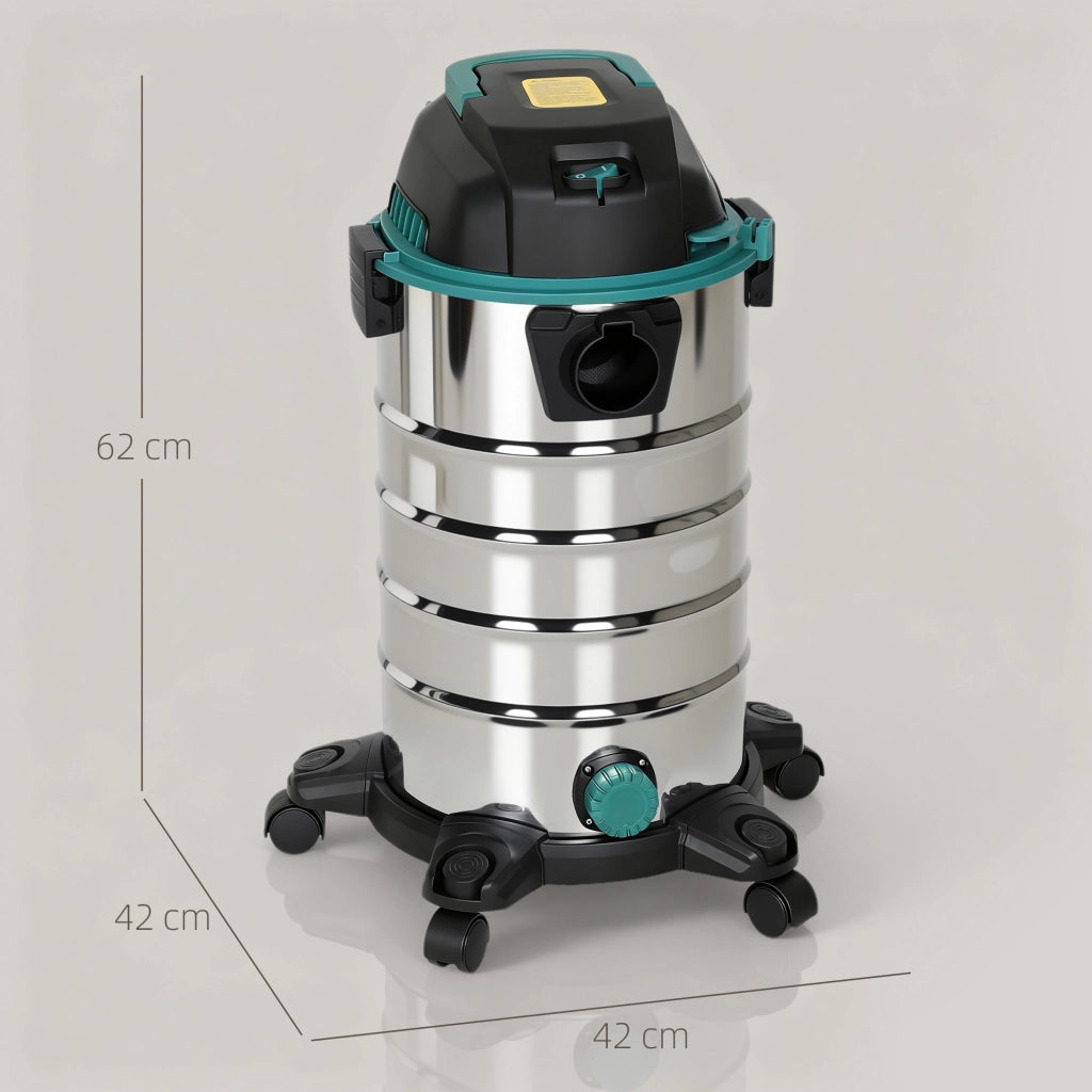 Bidone Aspiratutto 3 in 1 da 1400W Aspirasolidi Liquidi e Soffiatore Capacità 18L Triplo Filtro e Accessori In Acciaio