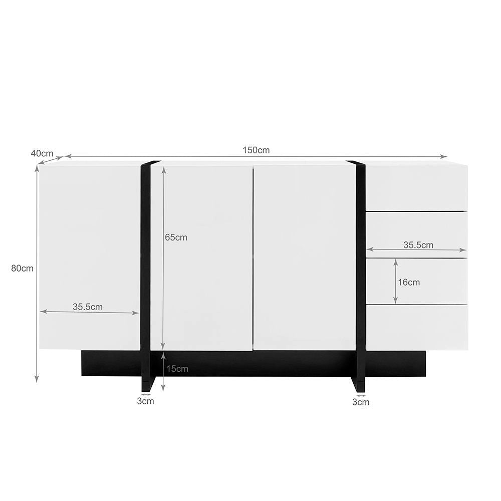 Buffet moderno brillante - Xylo - 2 porte 4 cassetti Bianco