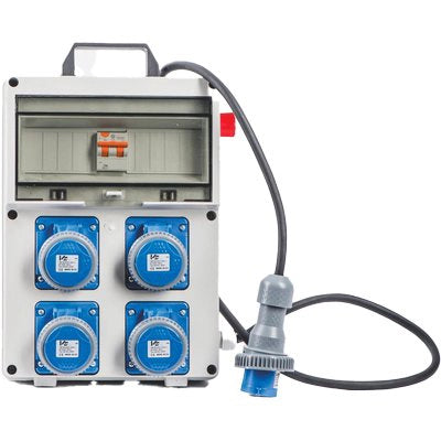 QUADRO DISTRIBUZIONE + PULSANTE PL220/4/F  VB - PRESE CEE BLU X4 MM 210X335 H.MM 110