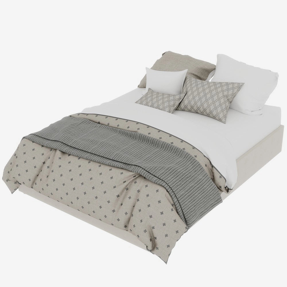 Letto Contenitore Imbottito 140x200 ¨C MINIMAL ¨C Beige, Velluto, Idraulico, Senza Testiera