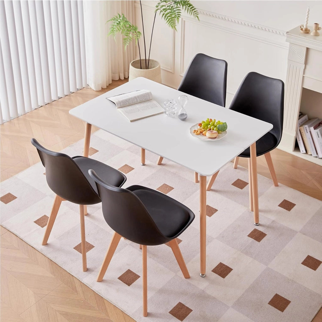GrandCA HOME Set di 4 Sedie da Pranzo con Gamba in Faggio Massello, Design Retrò, Sedia Imbottita, Sedia da Cucina, in Legno, Nero
