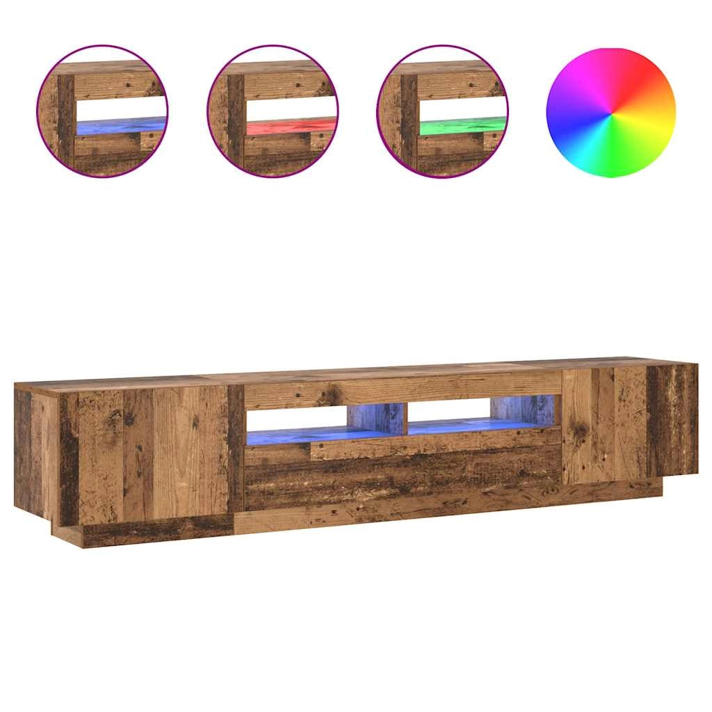 Mobile TV dal design moderno con luci a LED 200 x 35 x 40 cm vano contenitore atmosfera accogliente legno composito finitura effetto legno anticato 02_0055885