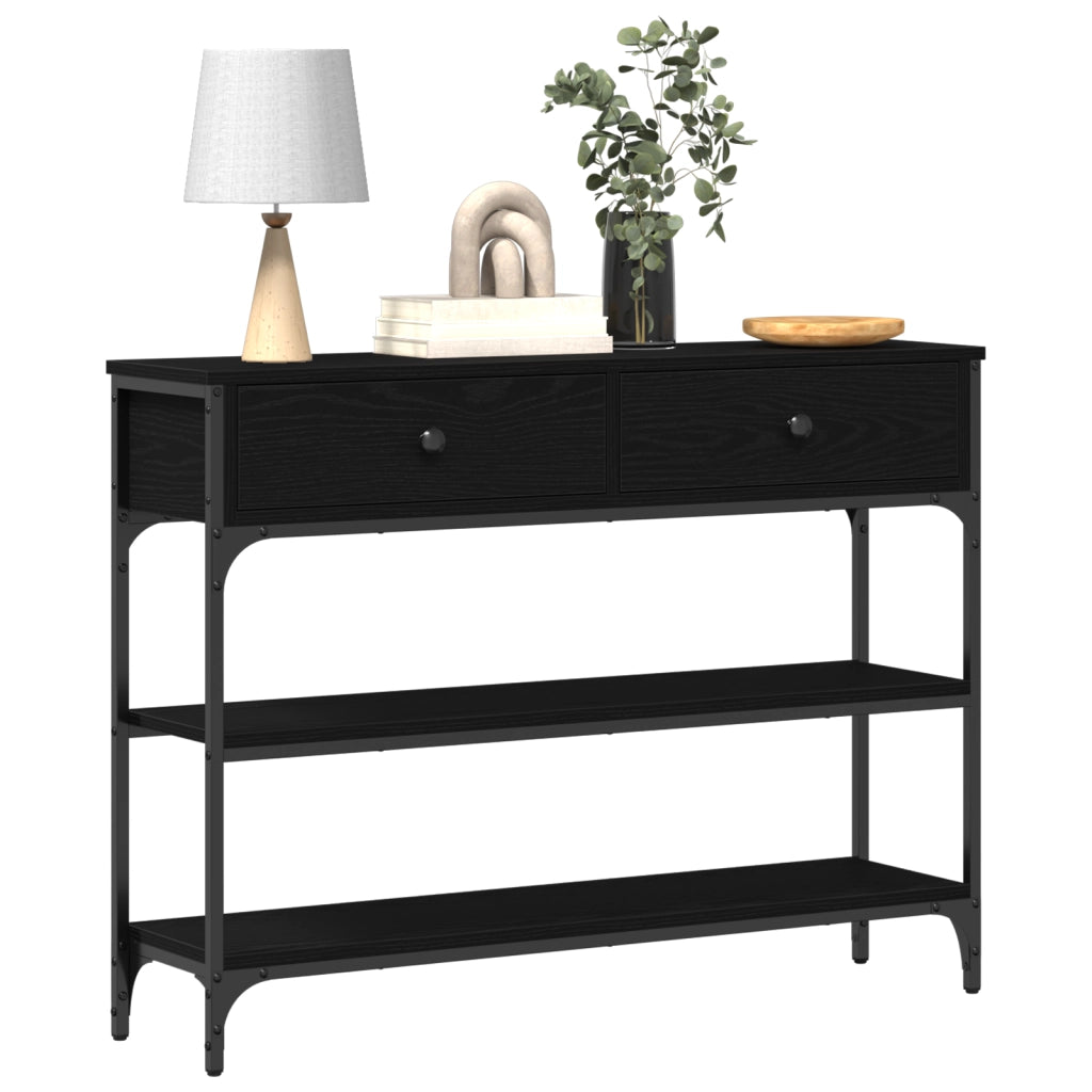 Tavolino Nero Rovere 100x25x75 cm Legno ingegnerizzato e Acciaio