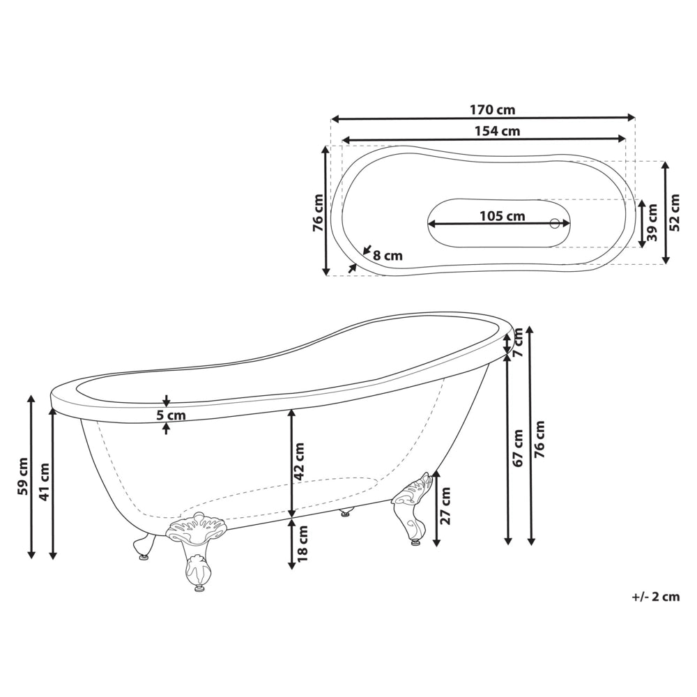 Vasca da bagno in acrilico sanitario blu e dorato 170 x 76 cm vasca autoportante con piedini design retrò tradizionale