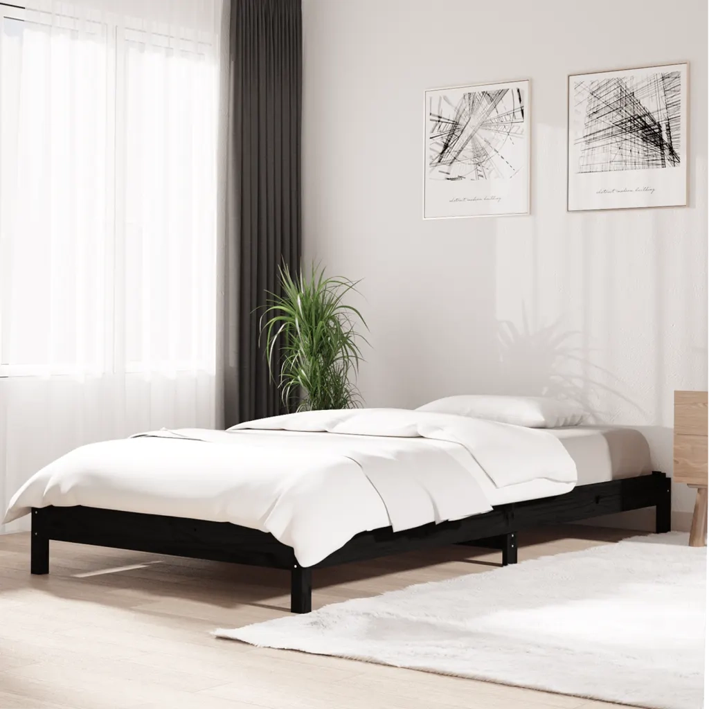 Letto singolo | Letto per adulti | Letto Impilabile Nero 80x200 cm in Legno Massello di Pino
