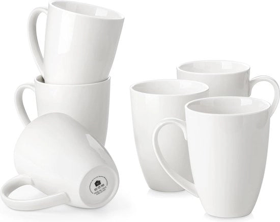 Set di 6 Grandi Mokki Bianchi in Ceramica - 560 ml Caffettiere per Tè, Succo, Latte, Cappuccino, Cioccolato - Resistenti a Lavastoviglie e Microonde