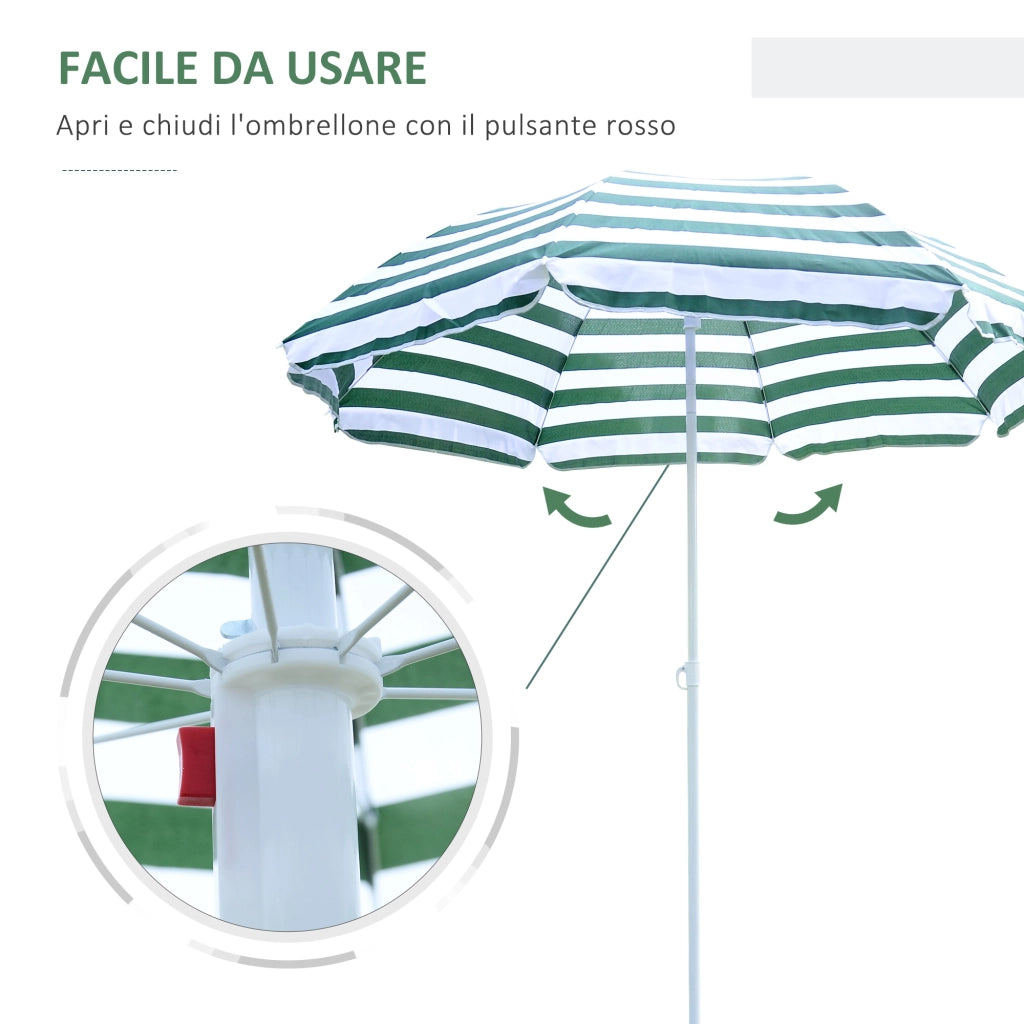 Ombrellone da Giardino Inclinabile ¨C Zephmum ¨C Verde e Bianco, Poliestere, ?180x200 cm