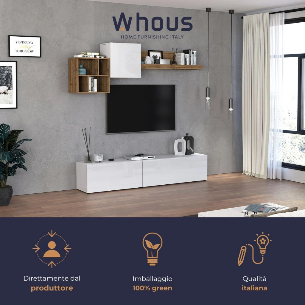 WHOUS Parete attrezzata Chronos set soggiorno bianco lucido e rovere 180/260x40 cm