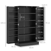 Armadio Dispensa Cucina con 2 Ante e 16 Ripiani Regolabili 60x30x104cm Nero