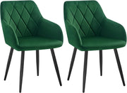 Set di 2 Sedie per Sala da Pranzo Imbottita, Poltroncina in Velluto,Sedia da Cucina con Braccioli e Schienale, Gambe in Metallo, Verde Scuro, BH352dgn-2