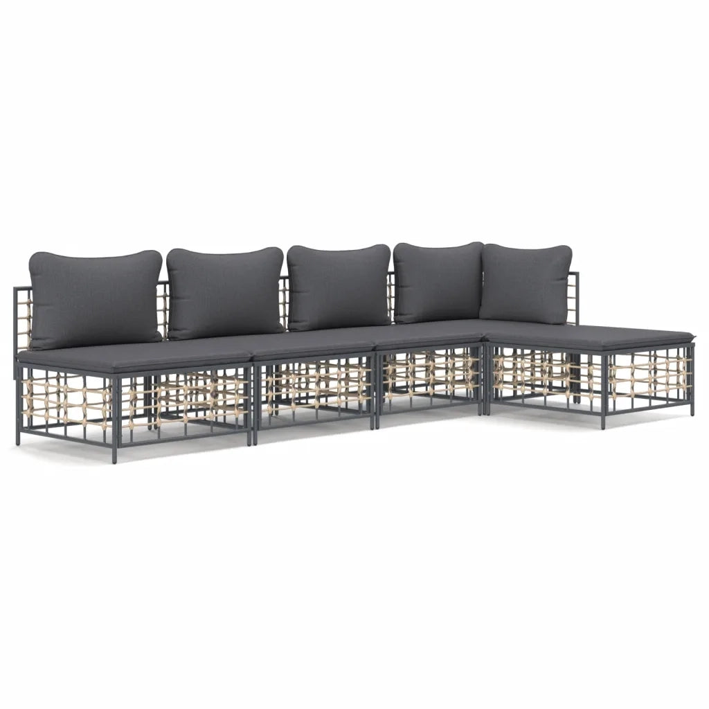 Set Divani da Giardino 5 pz | Set Salotto da Giardino con Cuscini Antracite in Polyrattan