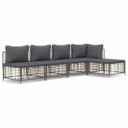 Set Divani da Giardino 5 pz | Set Salotto da Giardino con Cuscini Antracite in Polyrattan