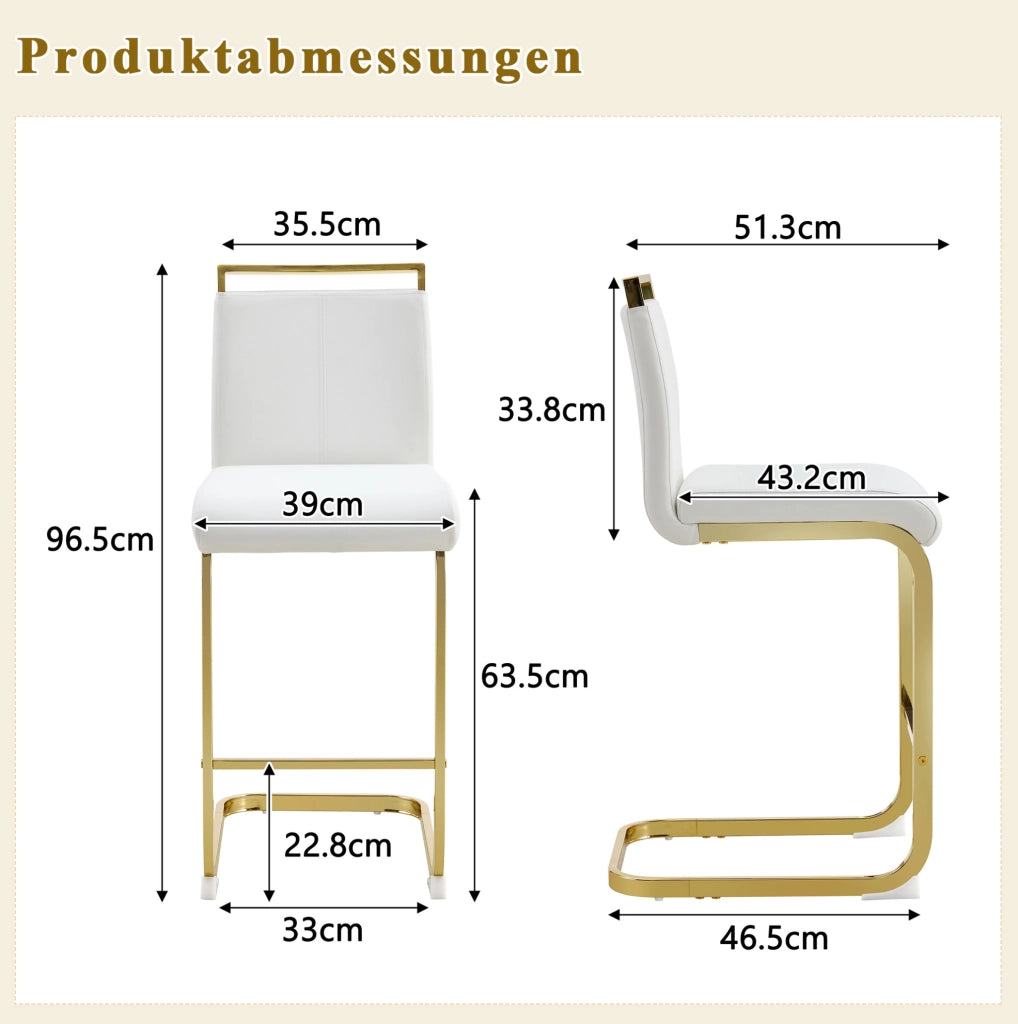 Set di 2 sgabelli da bar bianchi e oro in PU, h 96,5 cm