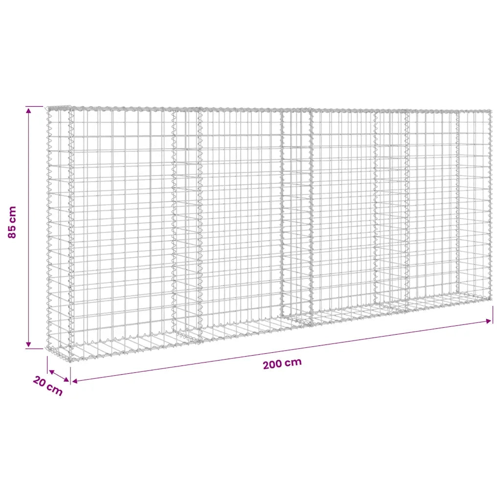 Gabbione con Copertura in Acciaio Zincato 200x20x85 cm 143580