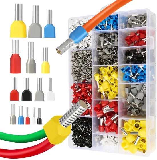 Adereindhulzen in acciaio inossidabile, doppia e singola linea, da 05 mm² a 10 mm², con scatola di contenimento - Pacchetto da 2000 pezzi