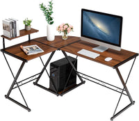 Scrivania Angolare a Forma L, Scrivania da Angolo per Computer, con Alzata per Monitor, Postazione da Lavoro Angolare per Casa e Ufficio (Noce)