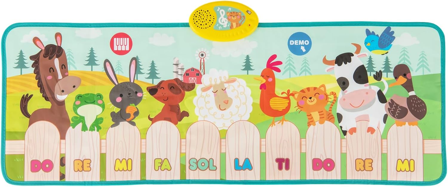 Tappeto Musicale per Bambini, Tappetino per Pianoforte da Interno & Esterno con Suoni di Fattoria con Animali e 10 Tasti di Pianoforte, Tappeto con 10 Canzoni Incorporate