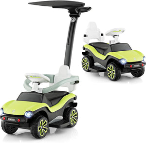 Volkswagen 3 in 1 Macchina Cavalcabile a Spinta per Bambini, Auto a Spinta con Maniglione Regolabile Parasole e Musica, Ideale per Bambini 1-3 Anni