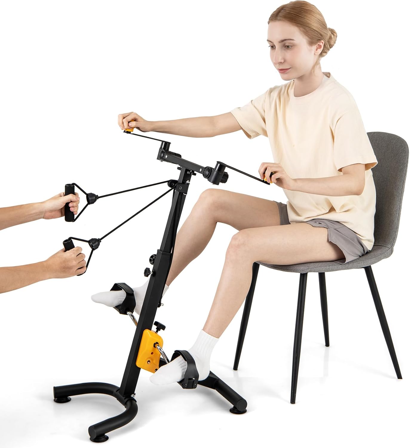 Cyclette a Pedali Pieghevole, Macchina per Fitnes con Resistenza e Altezza Regolabili e Cuscinetti Antiscivolo, Attrezzature per Riabilitazione degli Anziani