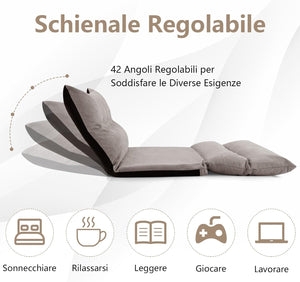 Divano da Terra Pieghevole, Divano Letto 2 Posti con Schienale Regolabile, Divano da Pavimento Trasformabile con 2 Cuscini per Camera da Letto Salone Balcone (Grigio)