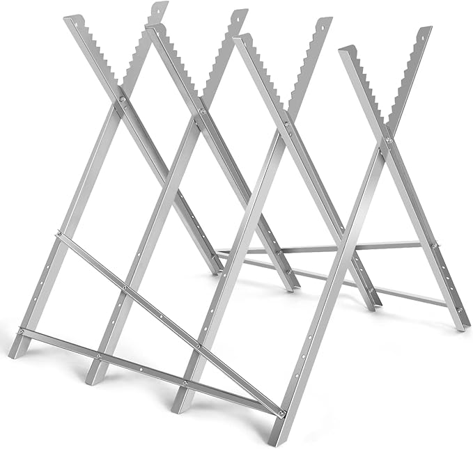 Cavalletto Taglialegna in Acciaio, Cavalletto Pieghevole con Capacità di Carico 100 kg, Cavalletto Leggero Portatile, 83 x 83 x 79 cm, Argenteo