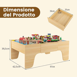 Tavolo e Set di Trenini in Legno, Tavolo Reversibile e Staccabile e Binari in Legno Massiccio, Set da Gioco Creativo 84/80 Pezzi, per Bambini 3 Anni+ (Stile 1)