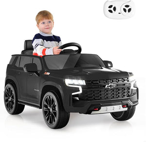 12V Macchina Elettrica per Bambini Chevrolet, SUV Elettrica con Telecomando Luci Luminose e Musica, 3-3,5 km/h, Ideale per Bambini di 3-6 Anni (Nero)