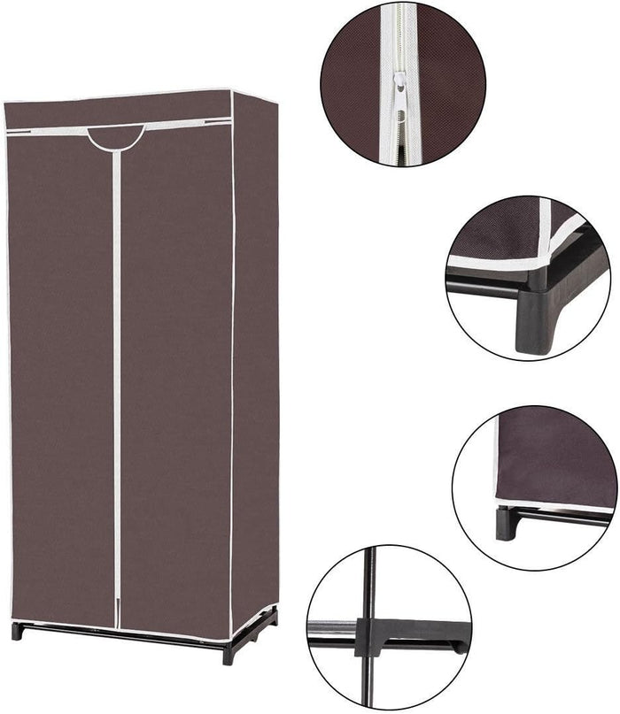 Armadio in Tessuto Armadio Cabina Pieghevole con Asta Appendiabiti, Vari Colori Disponibili, 75 x 50 x 170cm (caffè)
