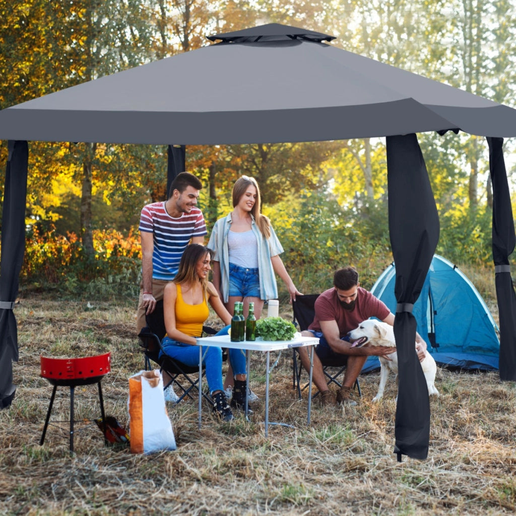 Tenda a baldacchino 4x4m con tetto a 2 livelli tessuto oxford altezze regolabili, Gazebo per cortile patio Grigio-Gazebo
