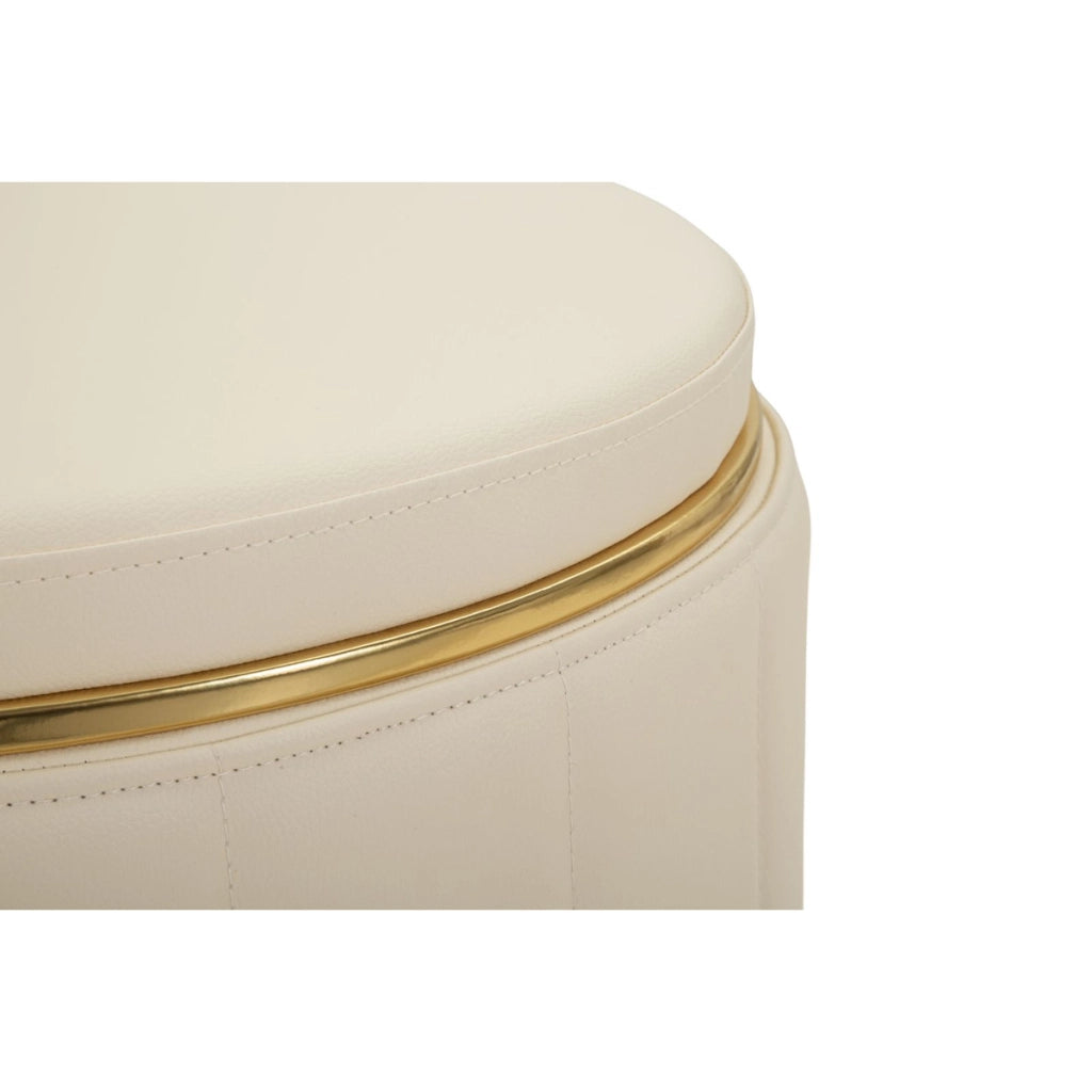 Pouf contenitore London crema con base in metallo oro