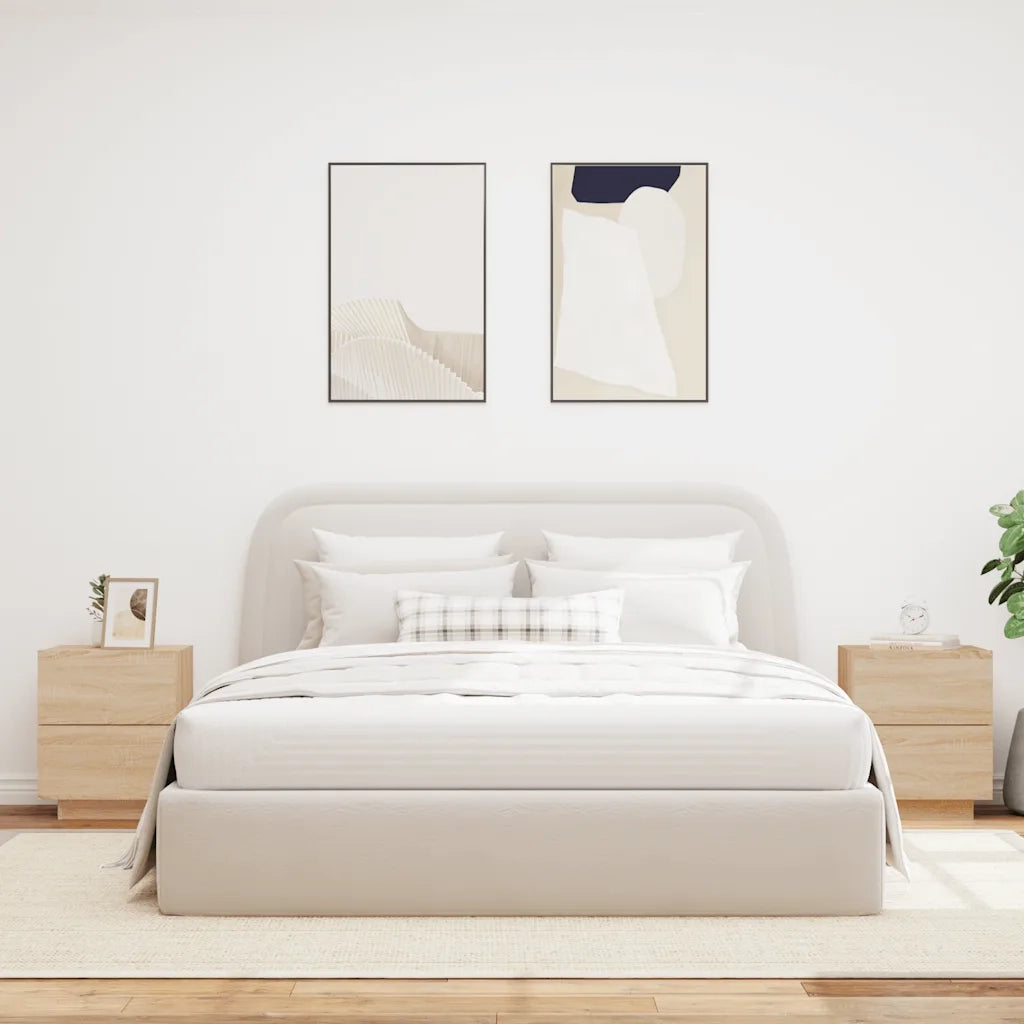 Set di 2 Comodini | Armadio da Notte | Mobiletto da notte con Luci LED Rovere Sonoma in Legno Multistrato