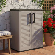 Mobiletto multiuso da esterno o Amordel, Armadio basso a 2 ante e 3 ripiani in polipropilene, 100% Made in Italy, cm 68x37h84, colore Grigio