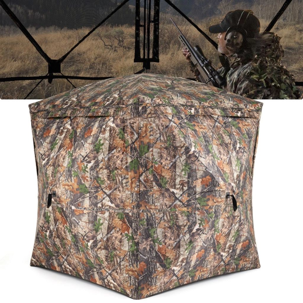 Tenda mimetica per caccia con vista a 270¡ã da terra pop-up per 2-3 persone, Tenda con porta magnetica silenziosa-Tende