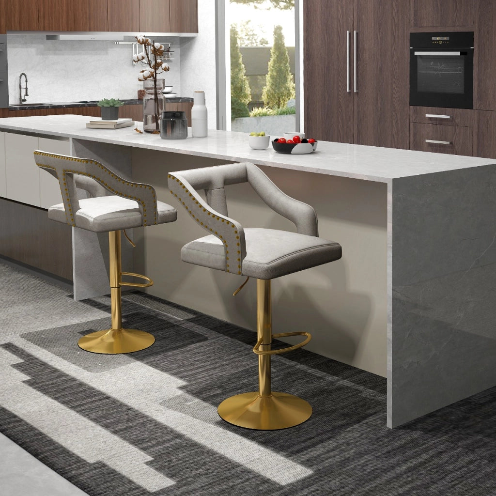 Set di 2 sedie da bar in velluto olandese per casa, Sgabelli da bar girevole regolabile con poggiapiedi Grigio-Sgabelli da bar