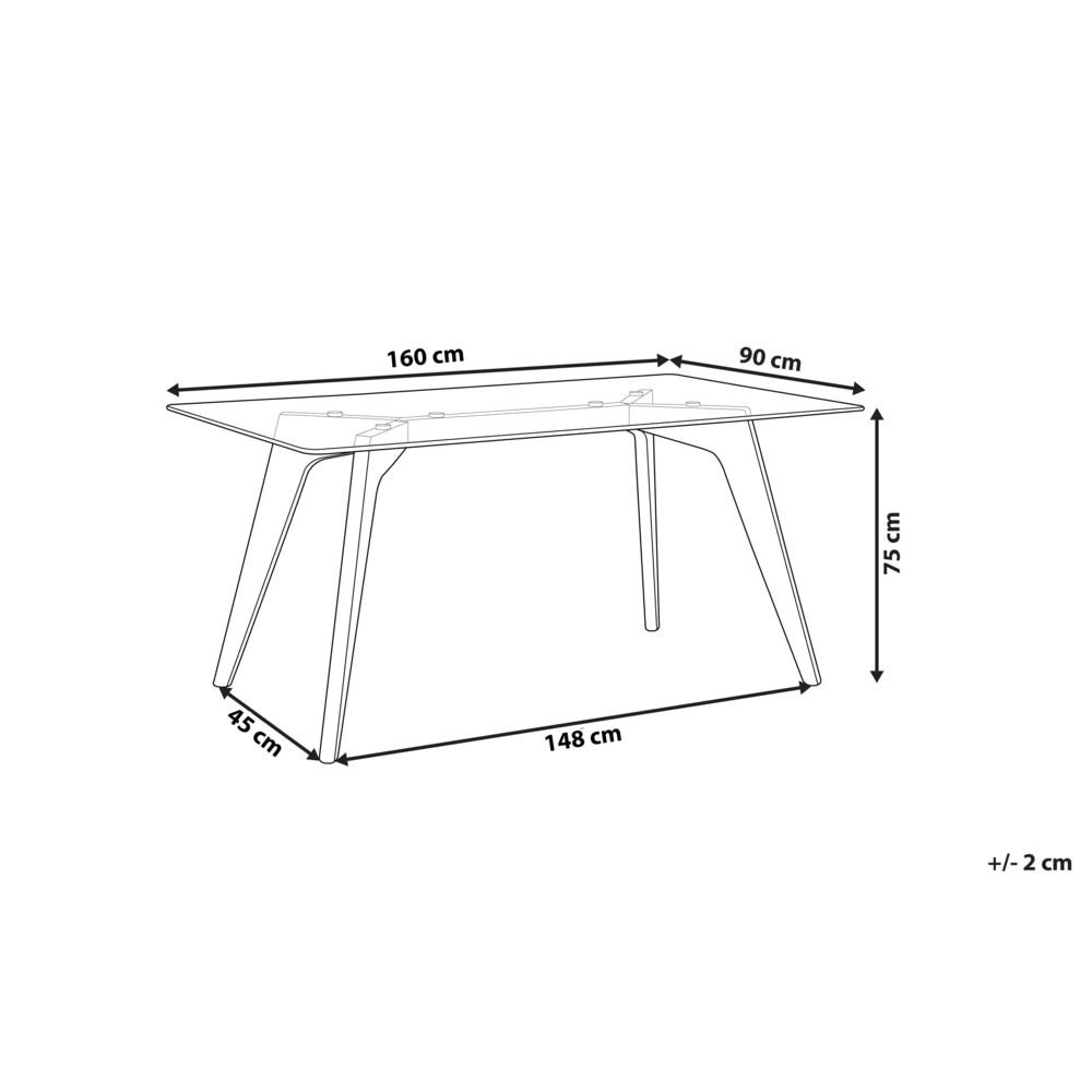 Tavolo da Pranzo Trasparente 160 x 90 cm Piano in Vetro Gambe in Legno Rettangolare Scandinavo Moderno